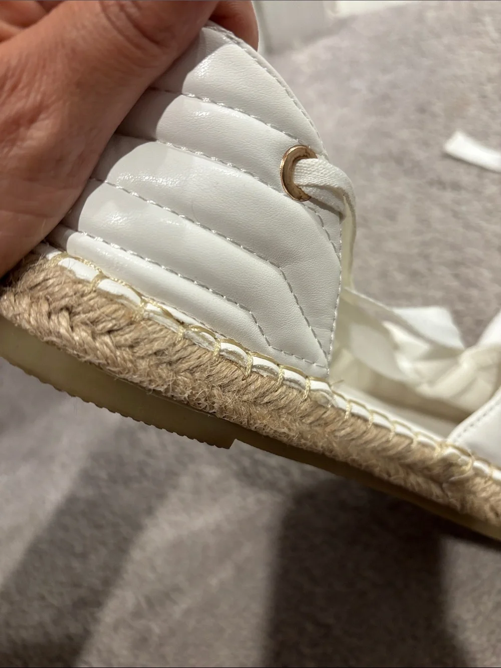 White Quilted Espadrille Lace-Up Flats